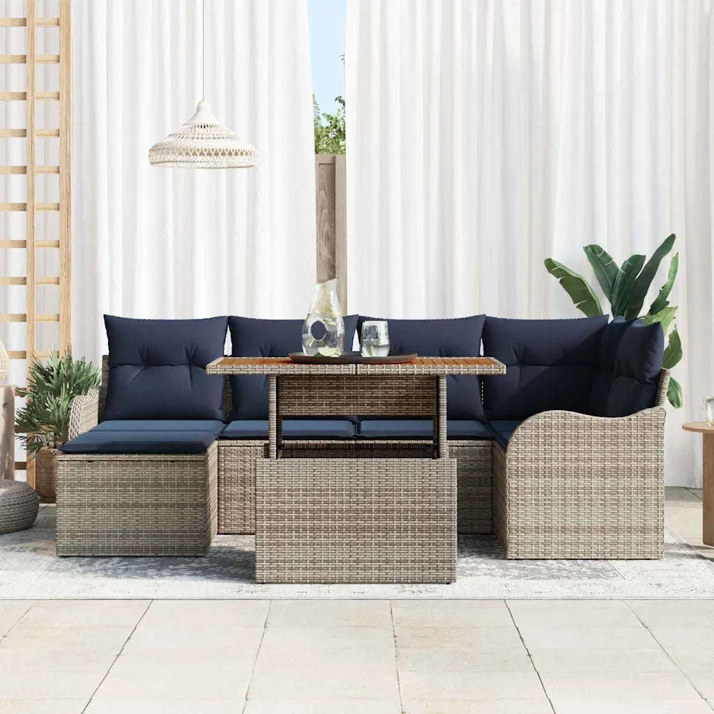 Set Divano da Giardino 7 pz grigio e blu navy 3349485