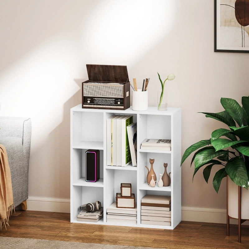 Libreria a 3 livelli con 8 scomparti aperti in legno bianco per soggiorno, camera e ufficio 74,3 × 24 × 80 cm