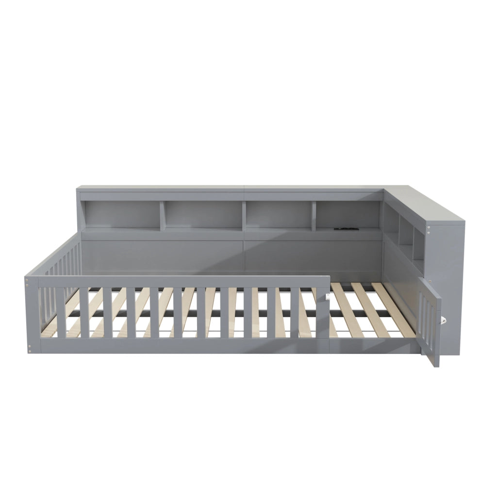 Letto divano per bambini 140x200 cm grigio con contenitore, senza materasso