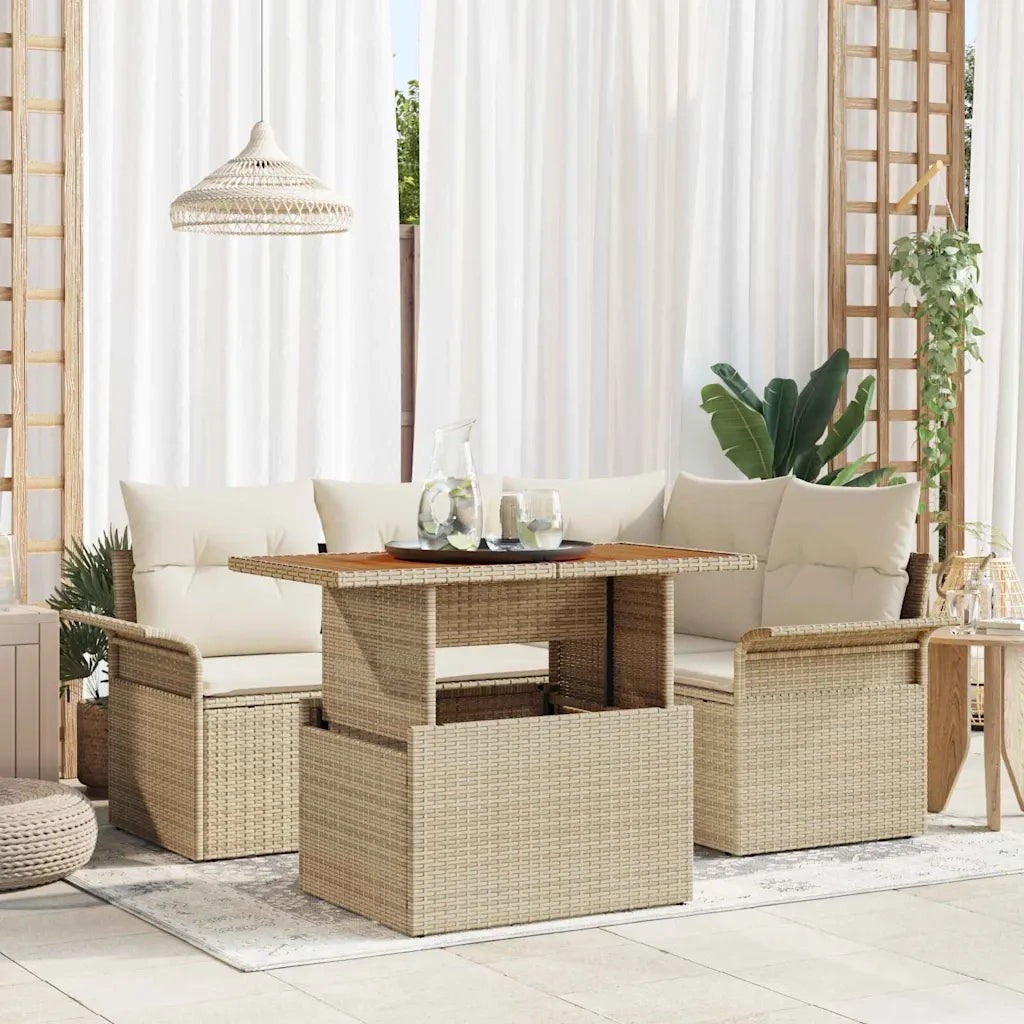 Set Divano da Giardino 5 pcs Beige Poly Rattan
