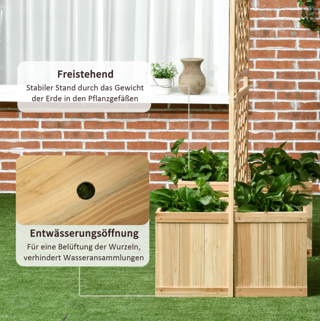 Paravento pieghevole con 4 fioriere in legno naturale, 133 x 165 cm, protezione visiva per giardino e terrazza