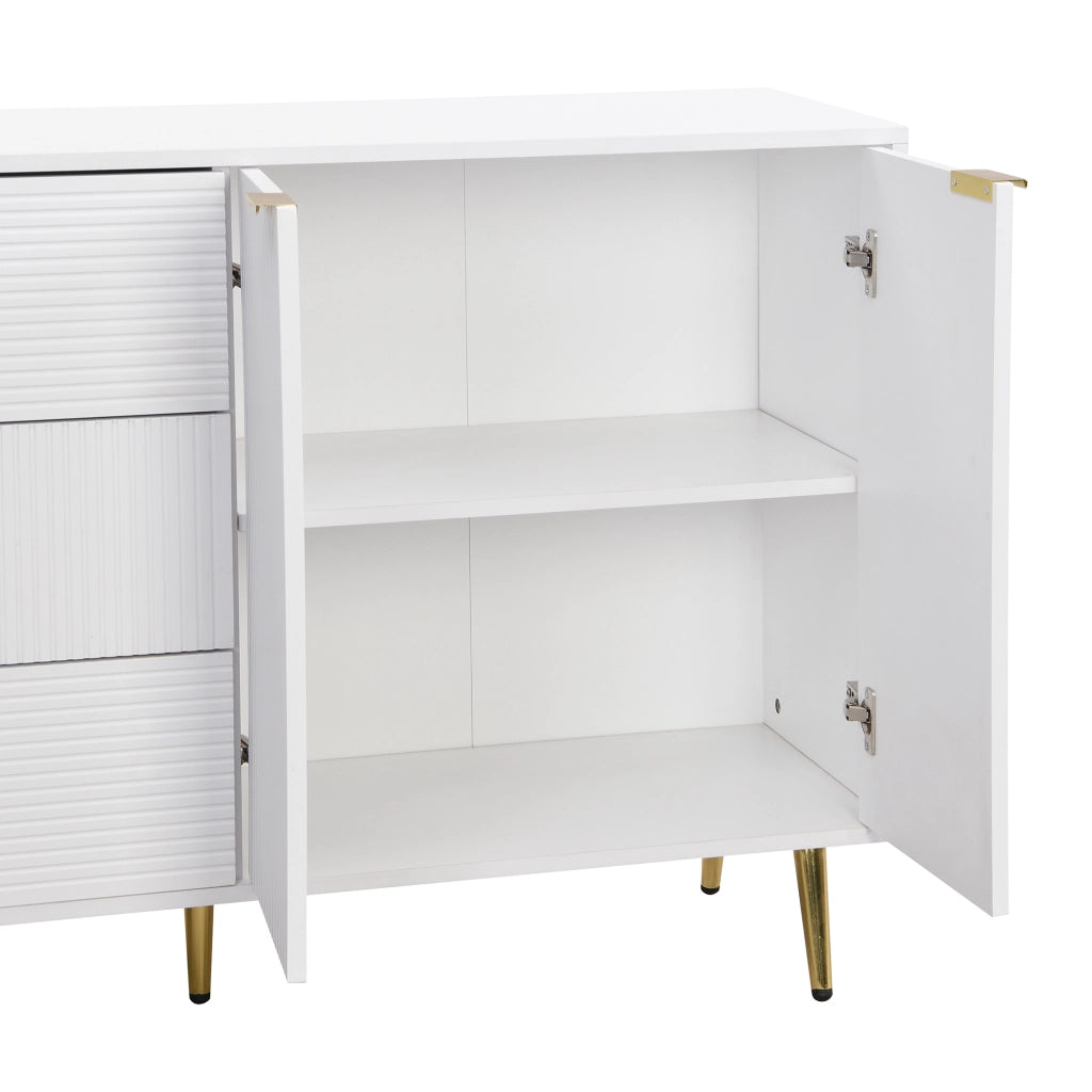 Credenza e madia con 2 ante, 3 cassetti e ripiani interni, stile moderno, in MDF, bianco e oro, 120 × 38 × 80.5 cm