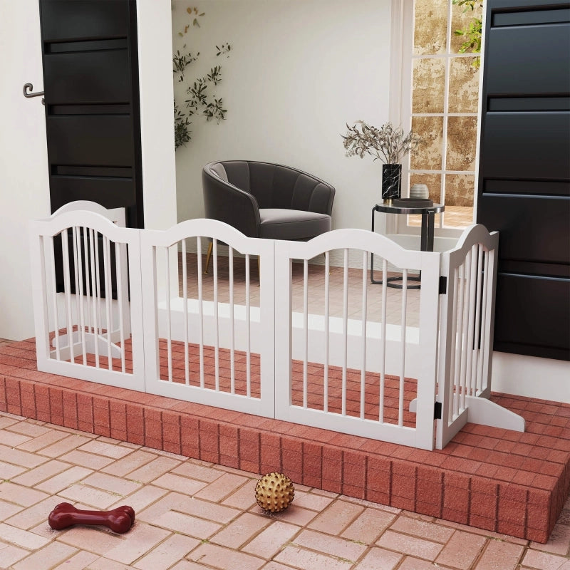 Cancelletto per cani a 5 pannelli pieghevole in legno e MDF bianco con piedi di supporto 254.5 × 61 cm