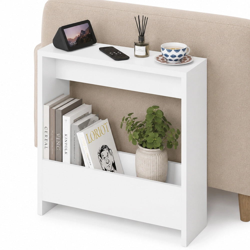 Tavolino Laterale Divano Bianco Tavolo Salvaspazio Multifunzione 55x20x60cm