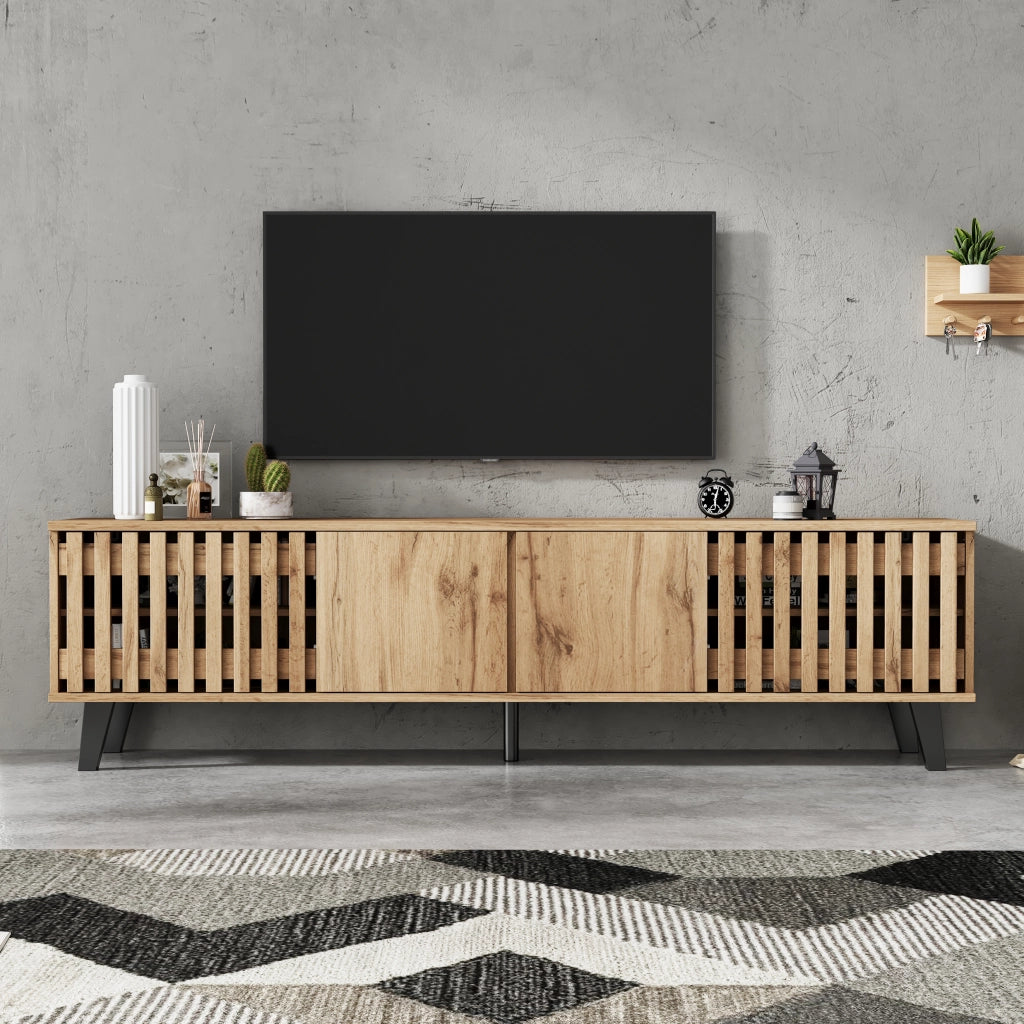 Set mobile TV e credenza in truciolare effetto legno naturale con vani e ante