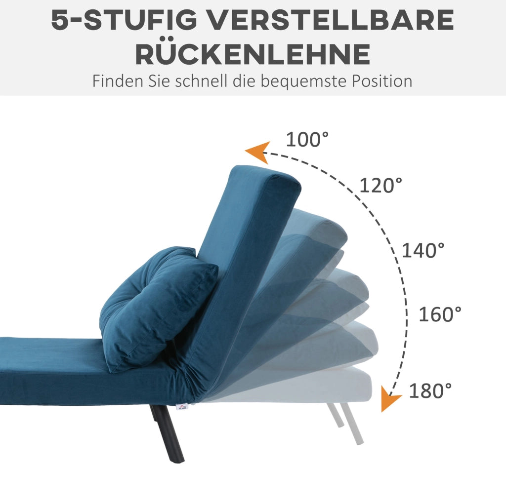 Poltrona Relax Letto con Funzione Letto e Schienale Regolabile in Velluto Blu 63x73x81 cm
