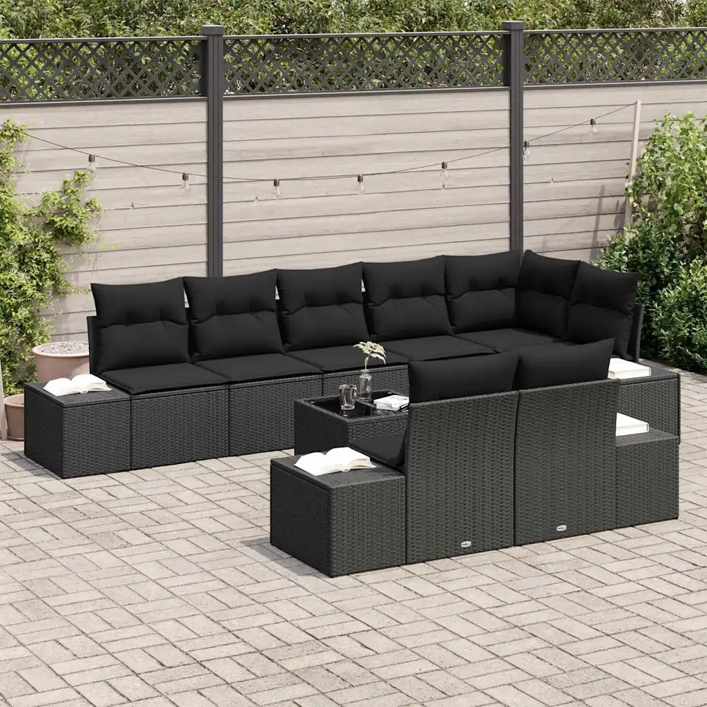 Set Divano da Giardino con archiviazione Nero Poly Rattan 3355792