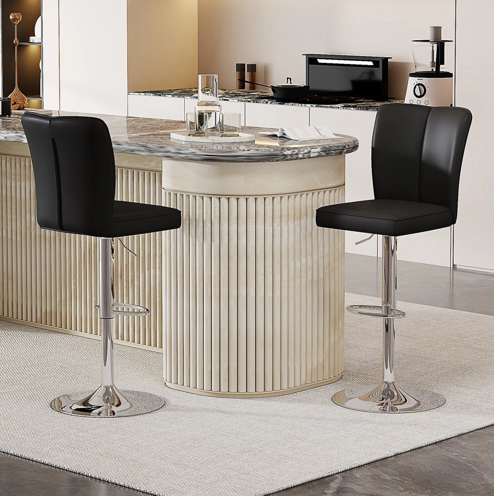 Set 2 sgabelli da bar regolabili girevoli neri e argento