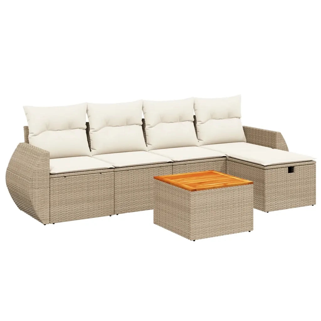 Set Divano da Giardino 6 pz con Cuscini Beige in Polyrattan 3265055