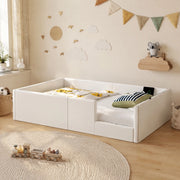Letto imbottito 90x200 cm con sponde di protezione e stazione di ricarica USB/Type-C bianco