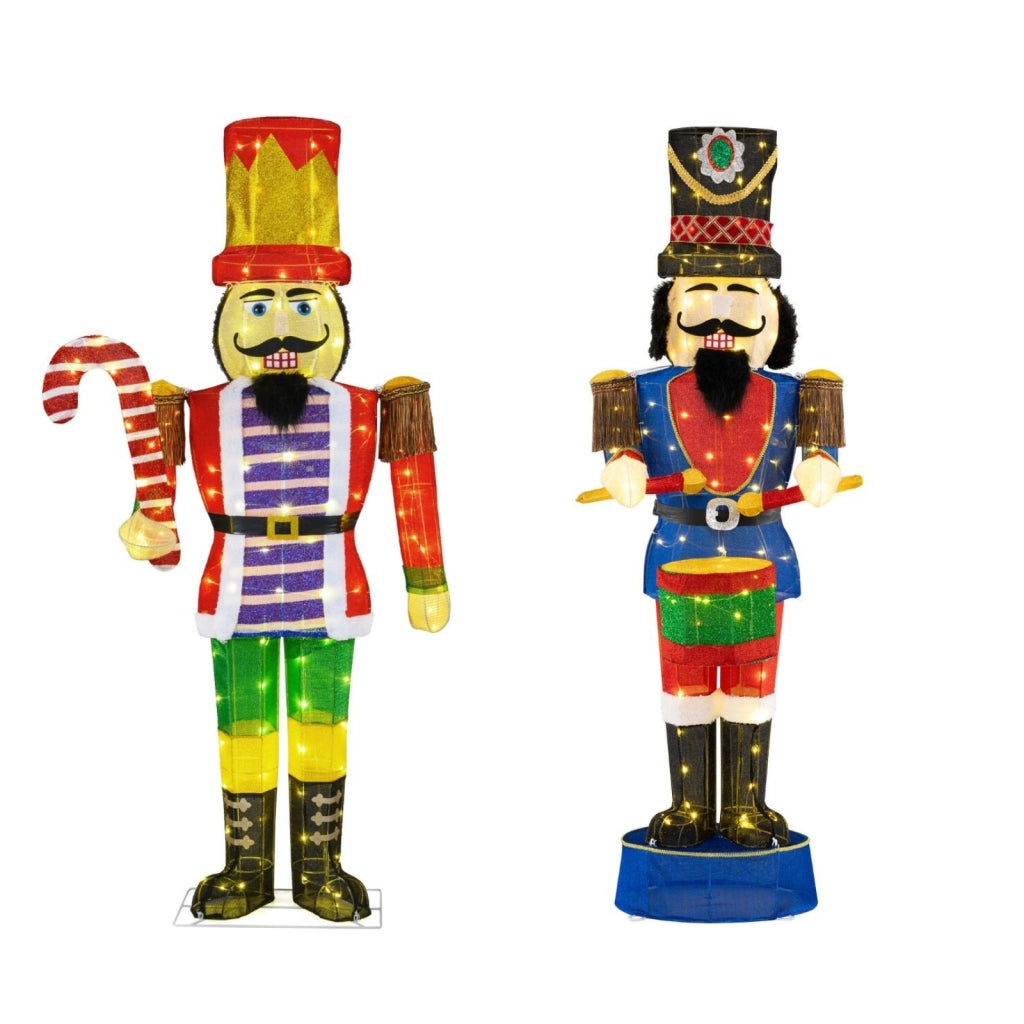 Soldato schiaccianoci luminoso 170 cm e soldato di Natale 3D alto 185cm, Decorazione natalizia 3D pre-illuminata e soldato luminoso di natale