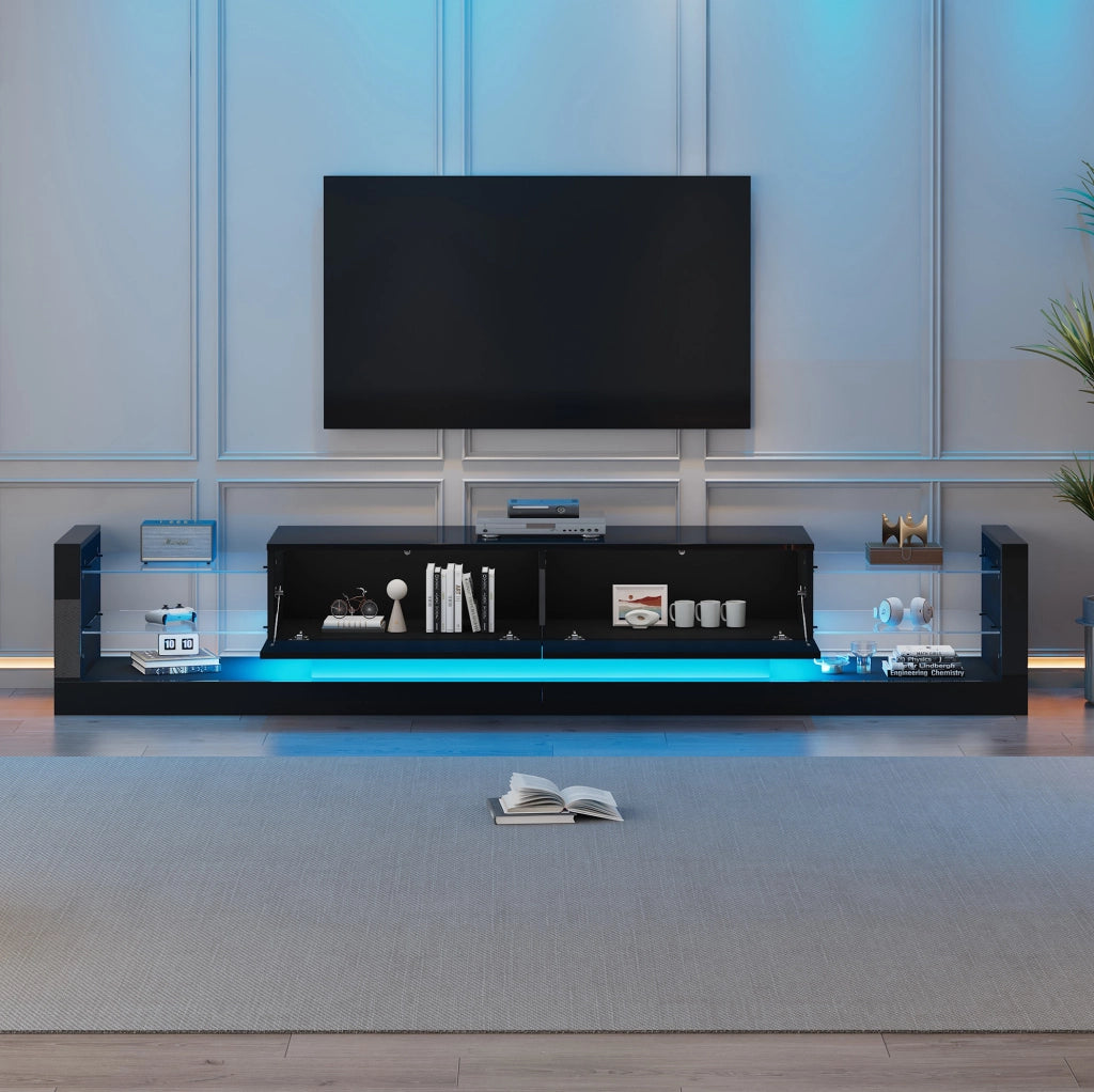 Mobile TV lucido con LED e frontale in vetro, 181 cm