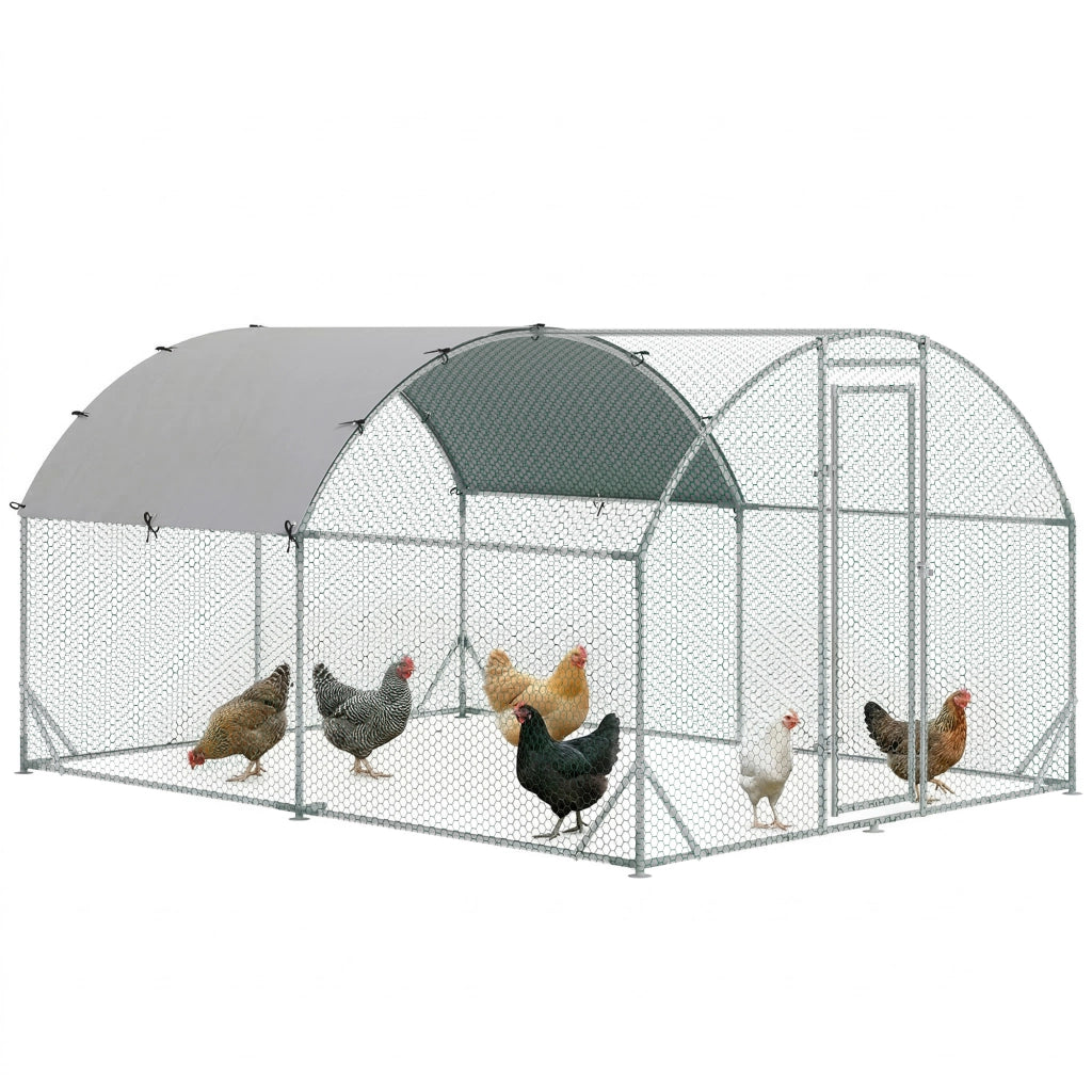 Recinto per Animali da Giardino ¨C Xylo ¨C Metallo Galvanizzato con Tetto Anti UV 280x380x197 cm Argento