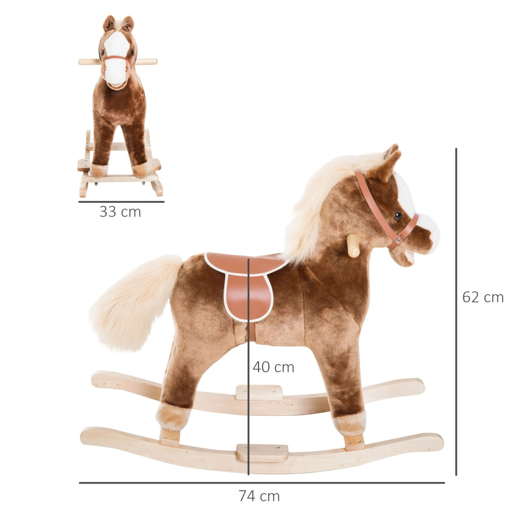 Cavallo a Dondolo per Bambini in Legno con Struttura Metallo ¨C Minimal ¨C 74x33x62 cm Marrone