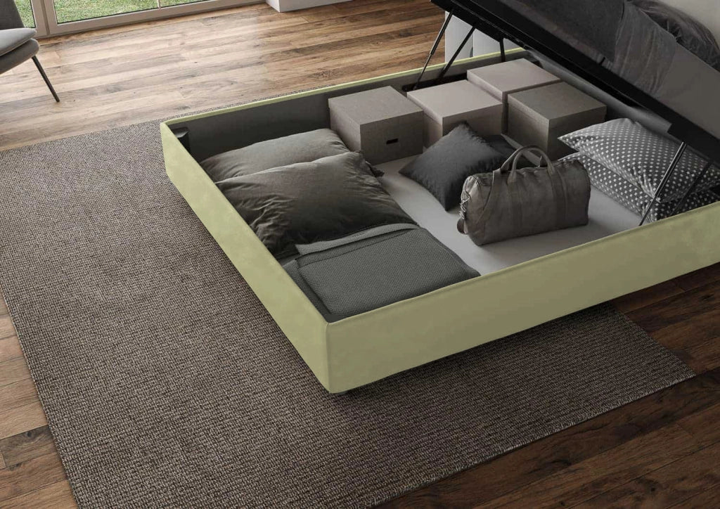 BS COM Letto matrimoniale king size contenitore imbottito 170x200 microfibra tè verde