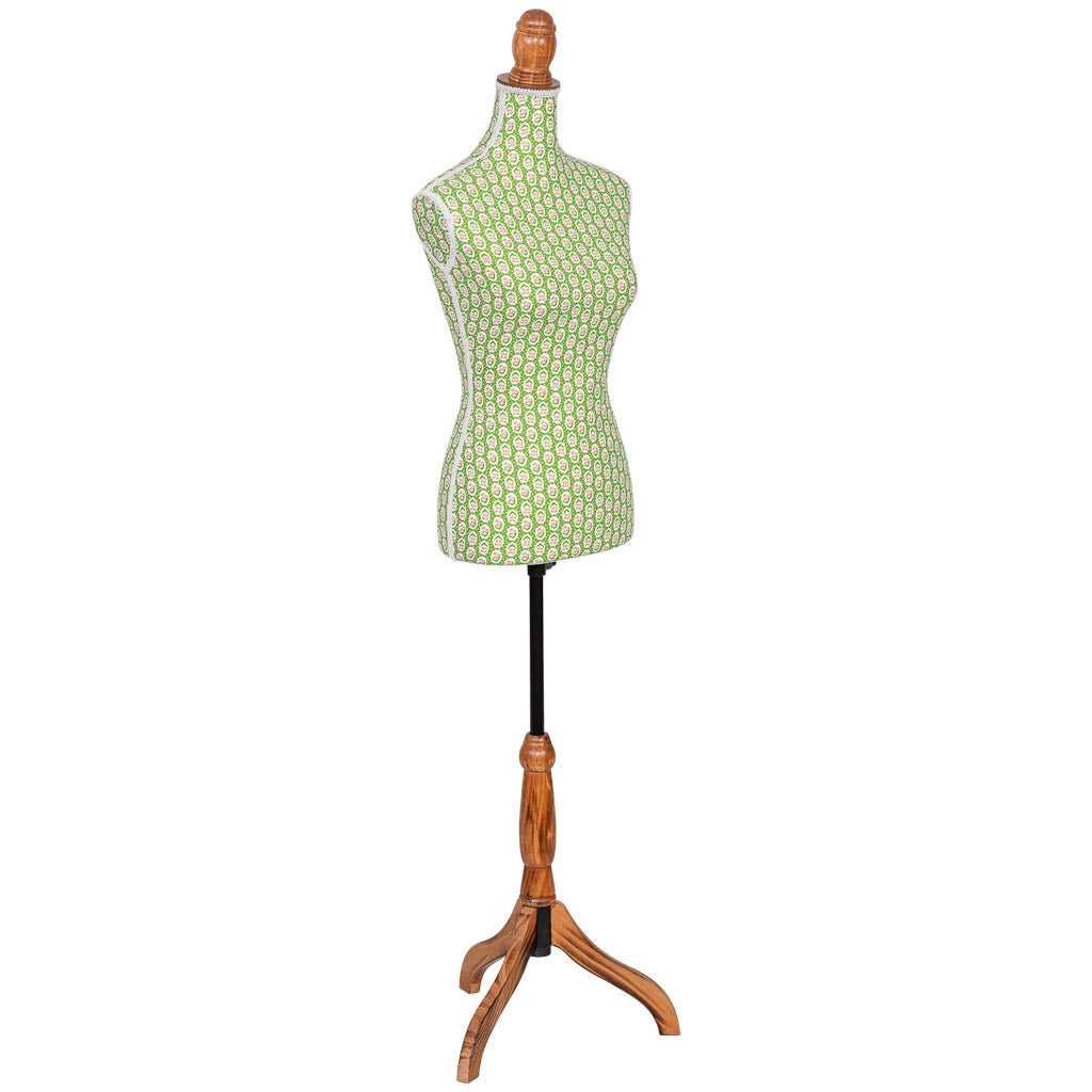 Manichino legno schiuma con tessuto verde 37.5x24x168 cm