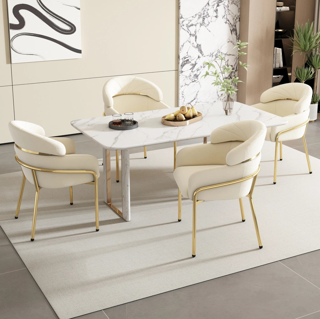 Set di 6 Sedie da Pranzo con Rivestimento in Velluto Beige e Gambe in Metallo