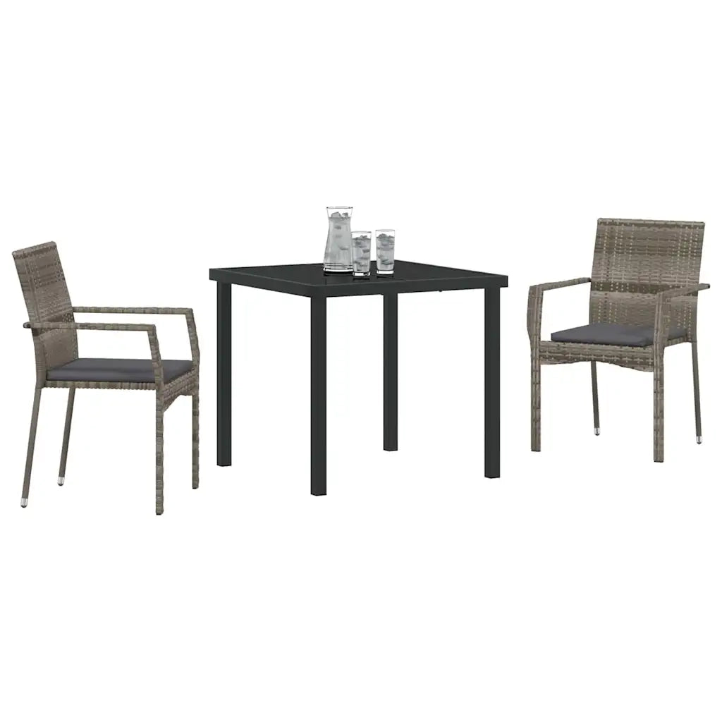 Set da Pranzo per Giardino 3 pz Grigio polyrattan 3380092