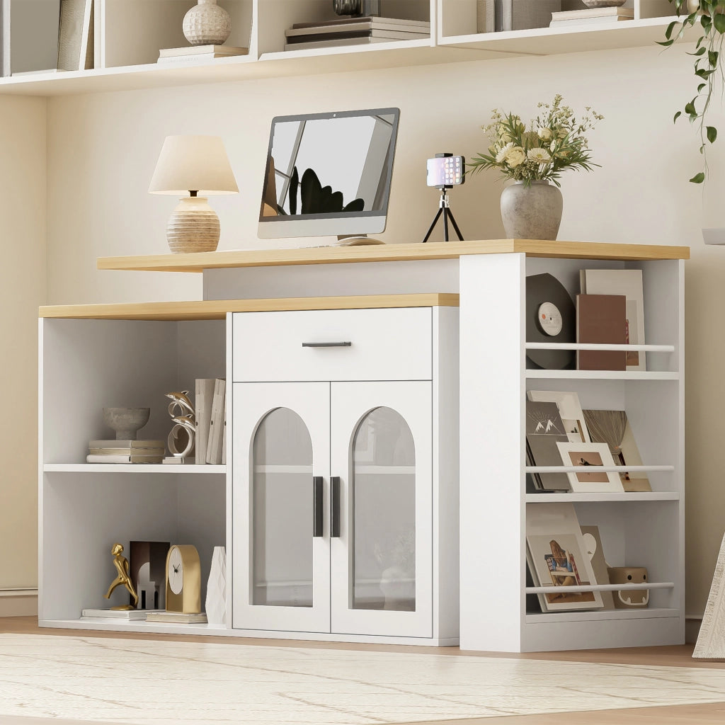 Isola da cucina con piano girevole a 360° cassetto e ripiani regolabili in MDF bianca per sala da pranzo