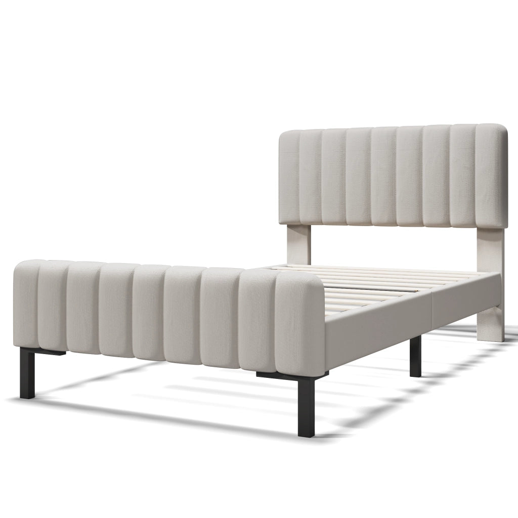 Letto singolo imbottito 90x200 cm grigio beige con materasso