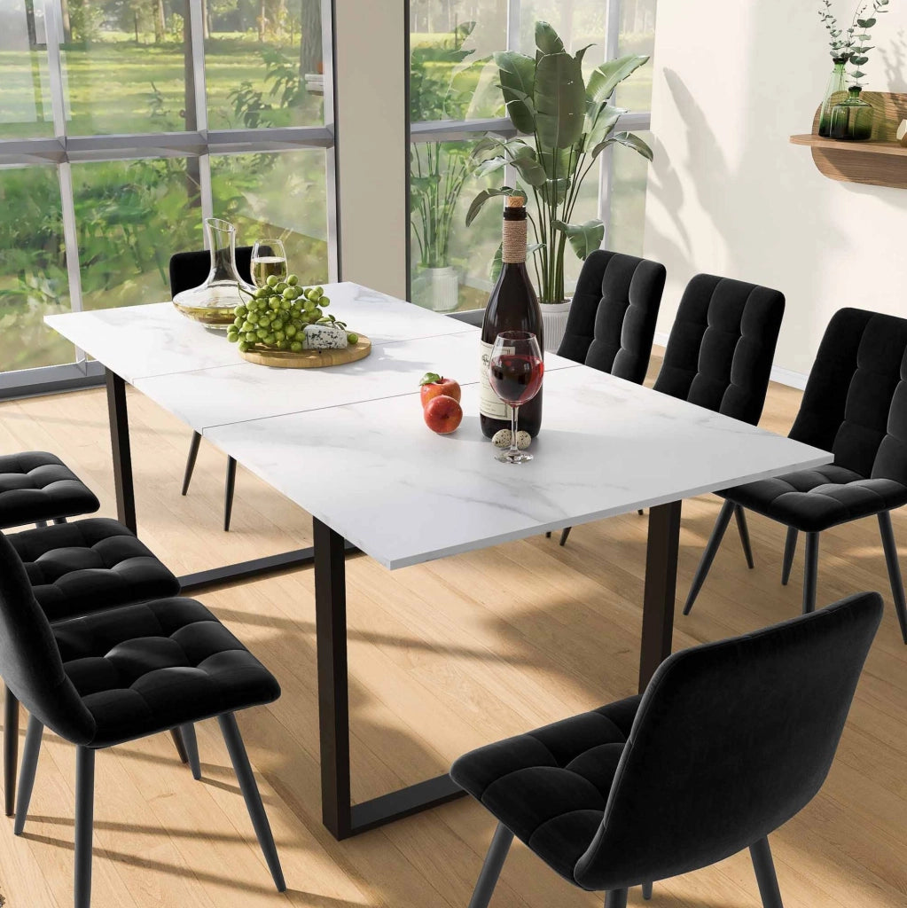 Set da pranzo 180x80x75 cm in MDF bianco allungabile con 8 sedie