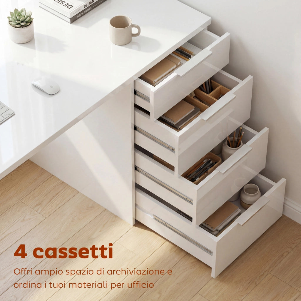 Scrivania con Cassetti ¨C Xylo ¨C Bianco Salvaspazio 110x61.5x75 cm