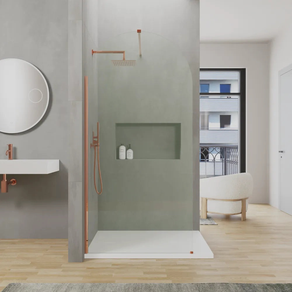 Doccia walk-in arco 80cm con profilo rame spazzolato vetro trasparente 8mm easy clean h200| Nusa