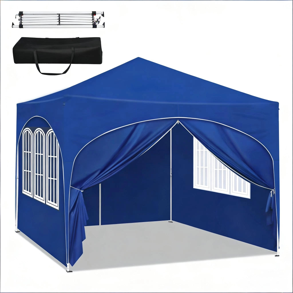 Gazebo pieghevole 3 × 3 m con 4 pareti laterali rimovibili; tetto impermeabile UV50+; blu; per esterni