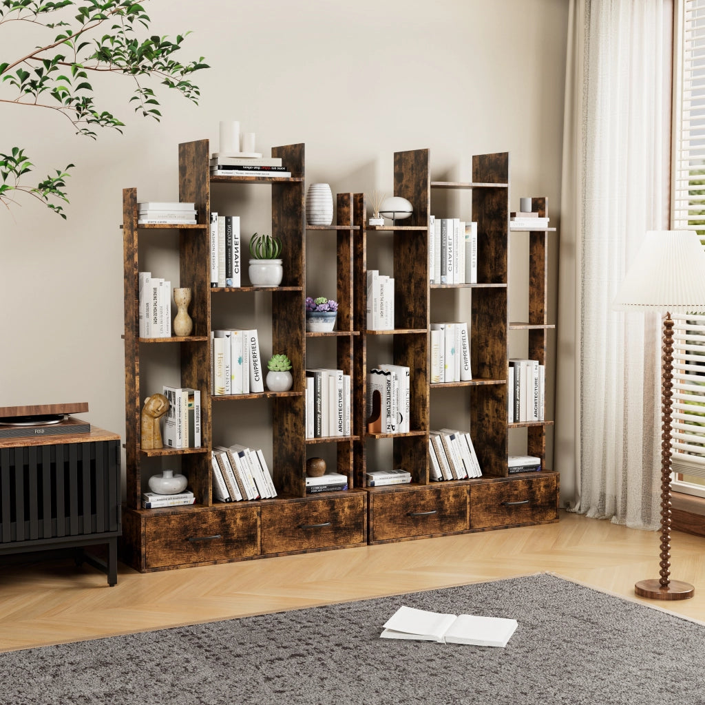 Libreria Industriale con 12 Ripiani e 2 Cassetti ¨C MINIMAL ¨C Legno Marrone