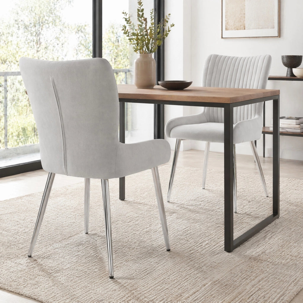 Set di 2 sedie da pranzo in velluto grigio con quattro gambe in metallo per soggiorno; camera da letto e zona lounge