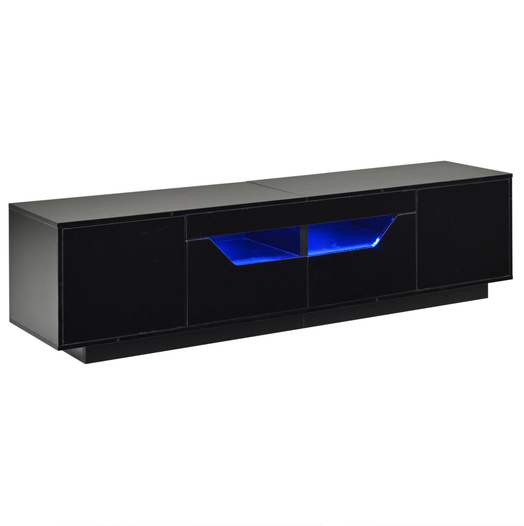 Mobile TV 180x40x45 cm con LED controllabile via app, 2 cassetti, in truciolare nero