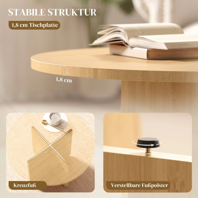 Tavolino da caffè rotondo 66 × 66 × 45 cm con base a croce in bambù colore naturale