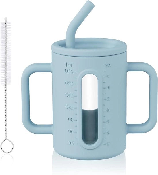 Bottiglia per pennelli in silicone da 210 ml con cappucci, setole e spazzola - Blu