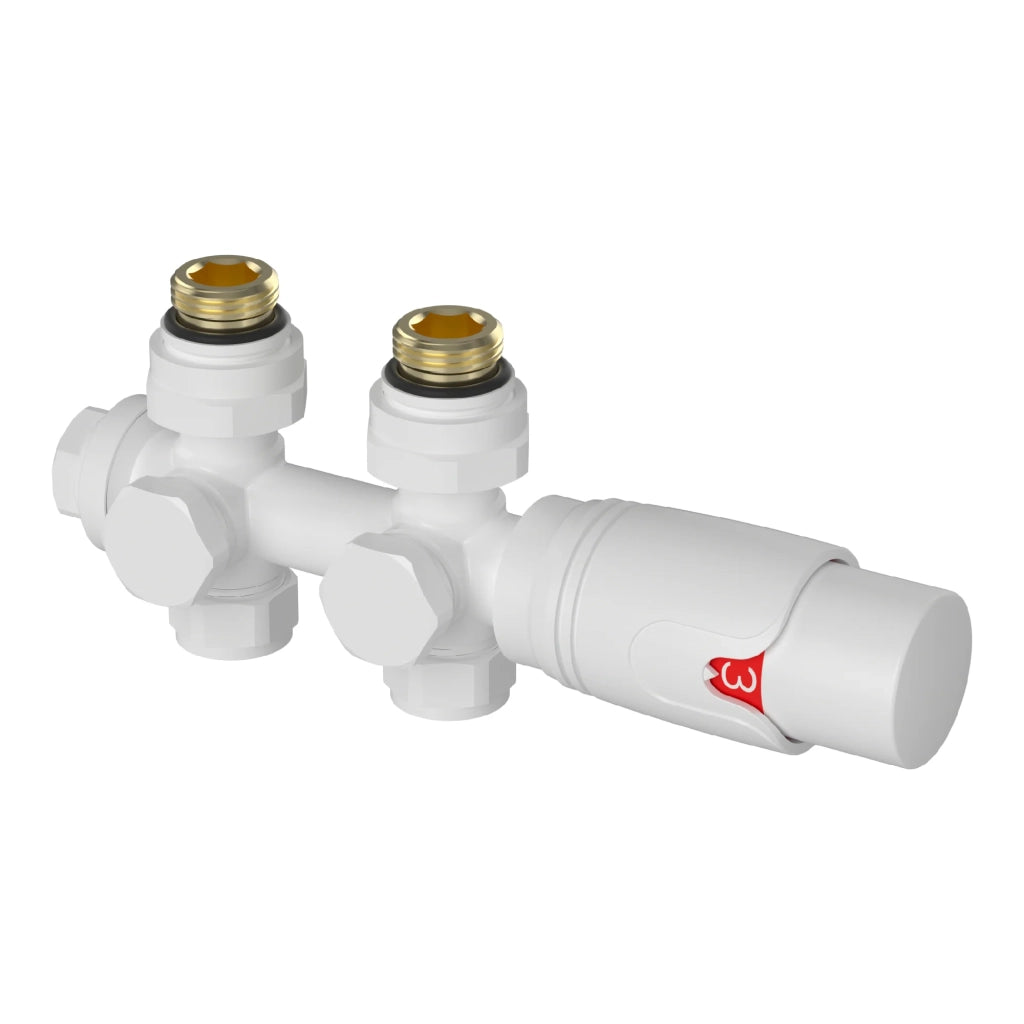 Valvola termostatica kit multiblocco per radiatore ottone bianco 03_0011133