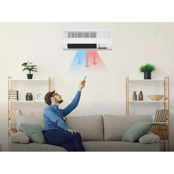 TERMOVENTILATORE A PARETE 2000W CM.50 CON TIMER E TELECOMANDO   cm.50x19x11h.    SYNTESY