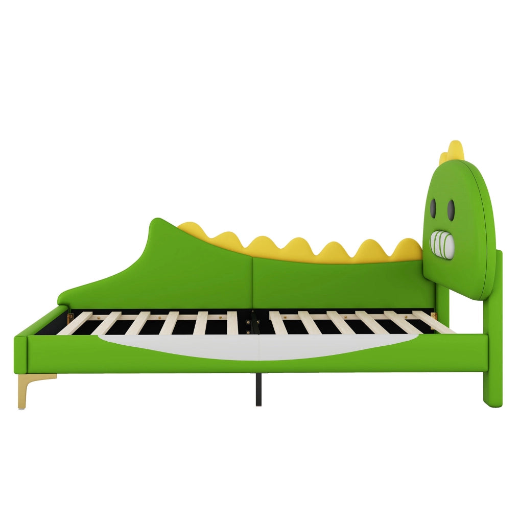 LETTO bambini a forma di dinosauro 90 x 200 cm Verde in PU e MDF