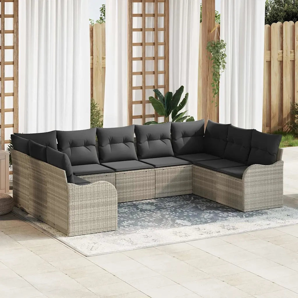 Set Divano da Giardino 9 pcs Grigio chiaro polyrattan