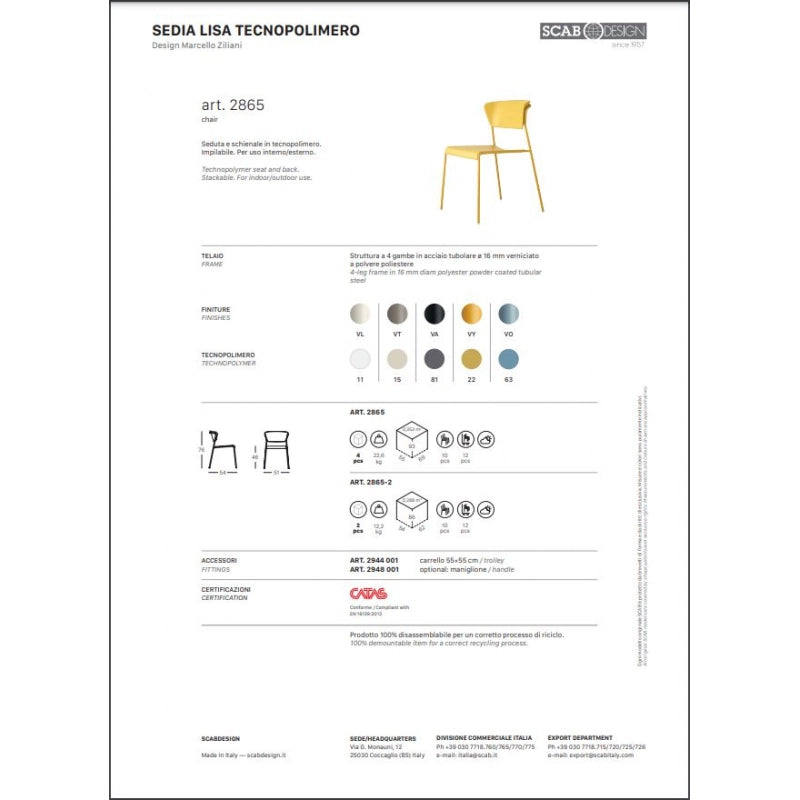 SET DA 4 SEDIA LISA TECNOPOLIMERO MADE IN ITALY SCAB DESIGN - Tortora 15