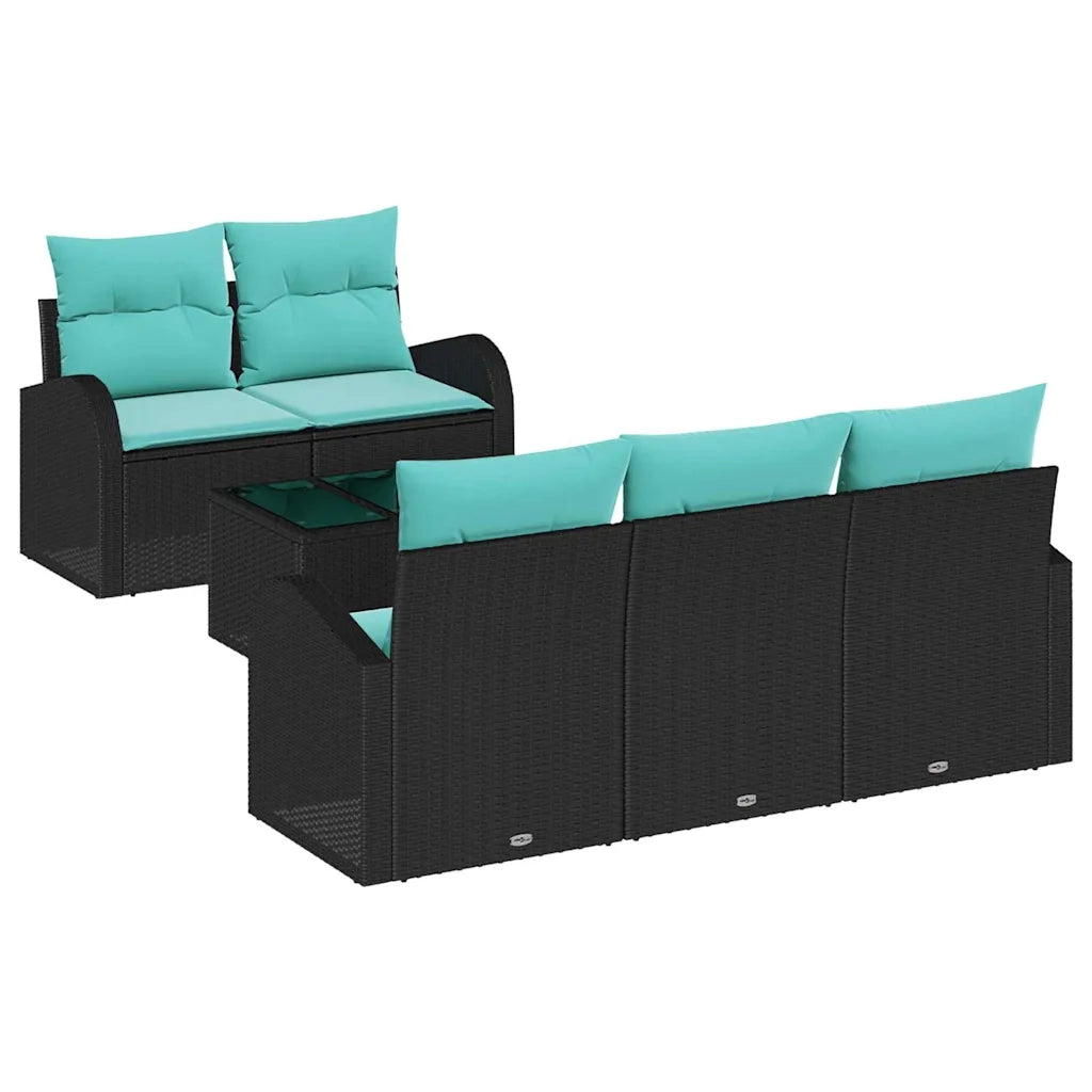 Set Divano da Giardino con cuscino 6 pcs Nero e Turchese 3354595