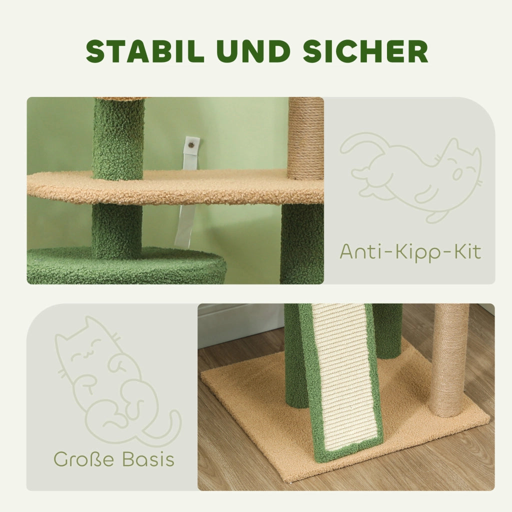 Tiragraffi verde 139 cm con cuccia, rampa e giochi per gatti