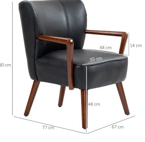 Poltrona imbottita con braccioli, gambe in legno e rivestimento in ecopelle per soggiorno e camera da letto