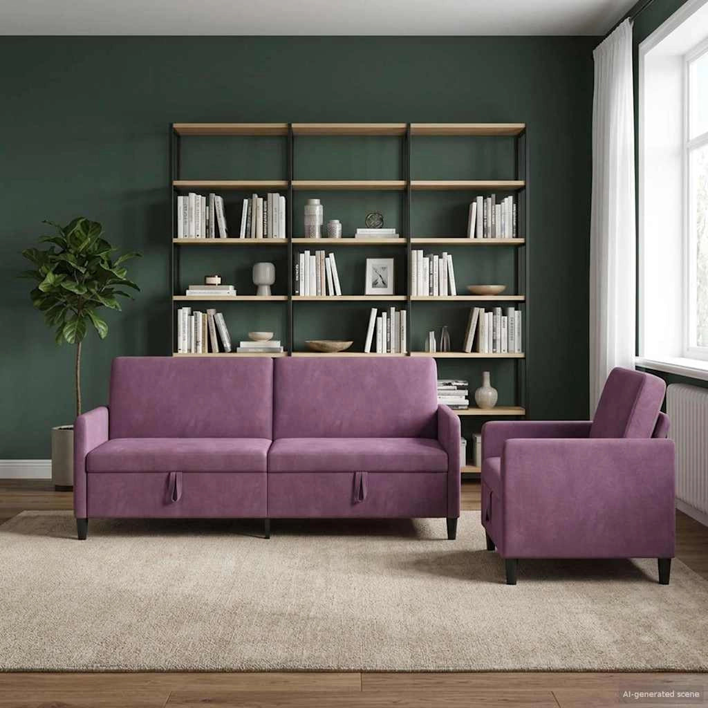 Set di Divani con Storage 2 pz Viola Poliestere 3429259