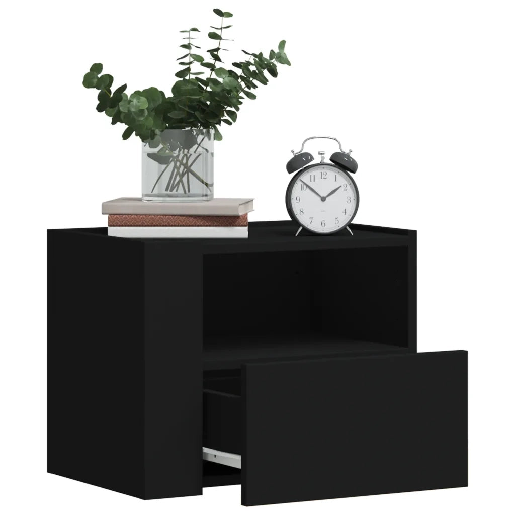 Set di 2 Comodini | Armadio da Notte | Mobiletto da notte a Muro Nero 45x30x35 cm