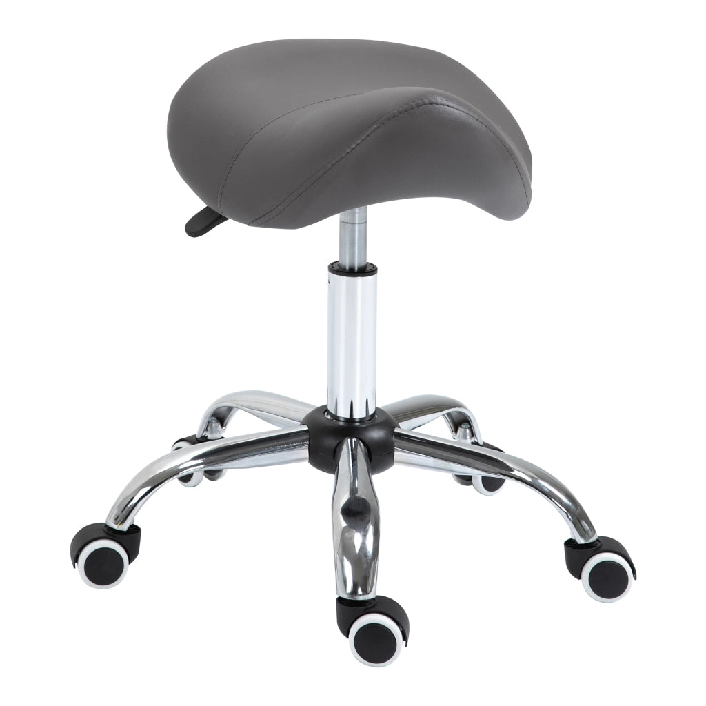 Sgabello da Lavoro a Sella con Ruote e Altezza Regolabile per Negozi Parrucchiere e Tattoo, 52x53x49-61cm Grigio