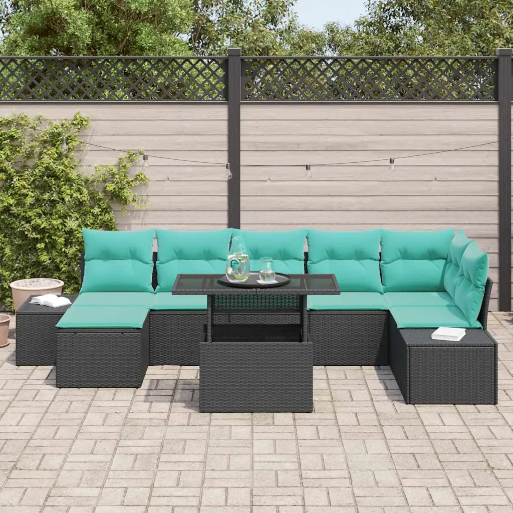 Set Divano da Giardino 8 pz Nero e Blu polyrattan 3349232