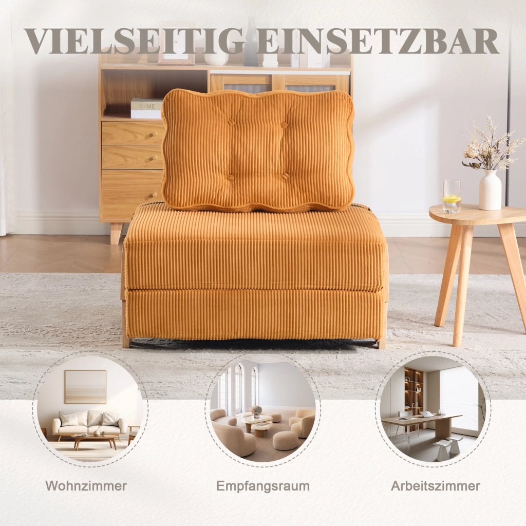 POLTRONA Letto Pieghevole 90x86x84 cm in Velluto a Coste Arancione