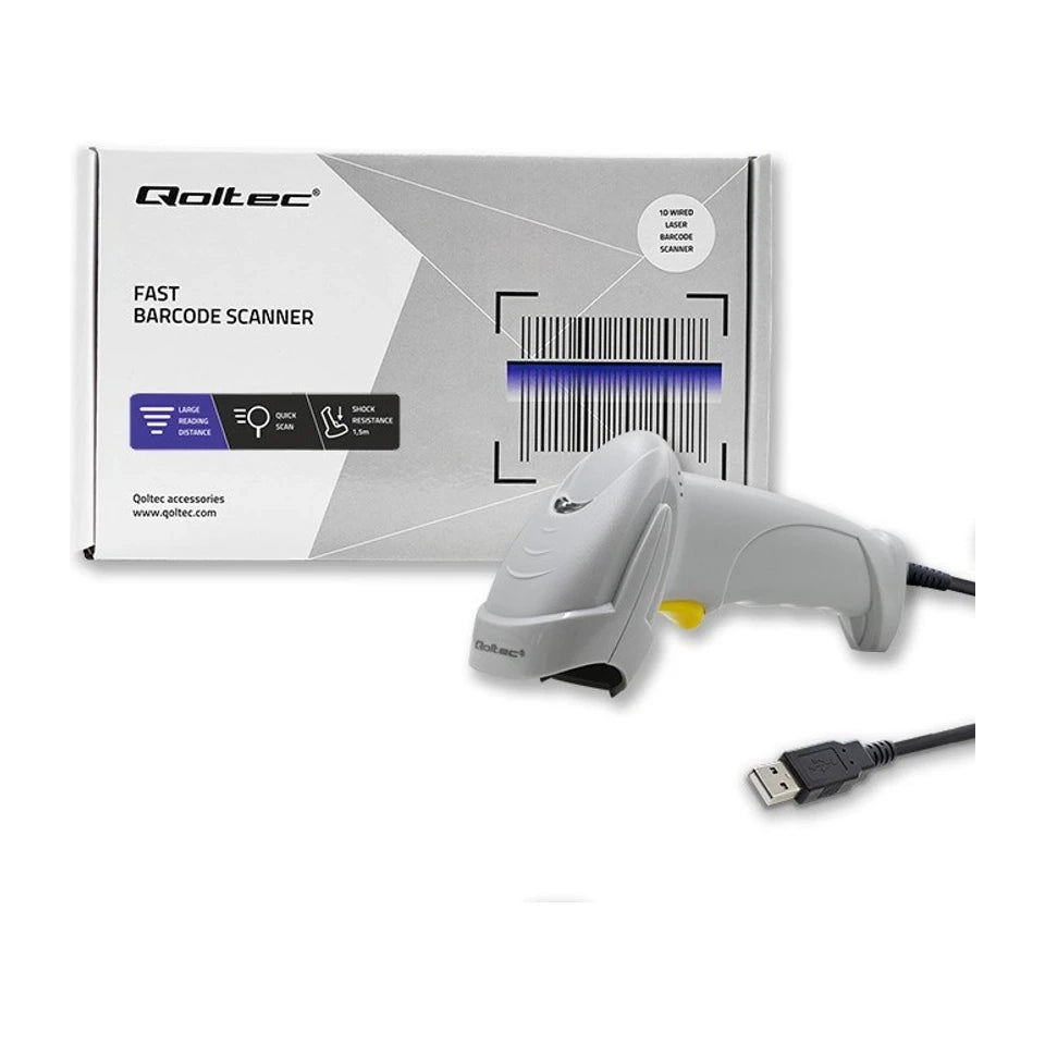 Qoltec 50877 Lettore laser 1D | USB | Bianco