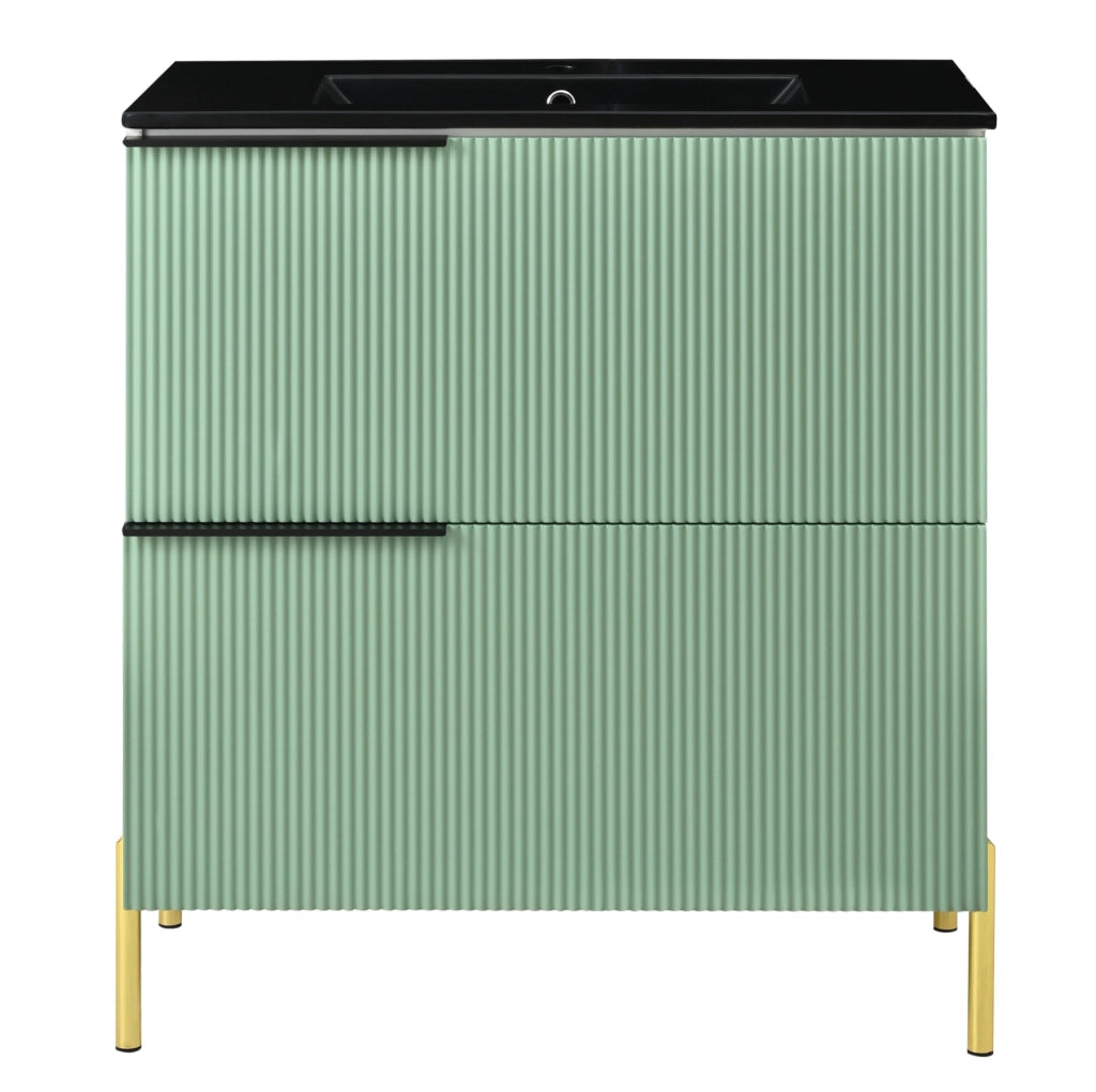 Mobile lavabo da bagno con lavabo in ceramica e cassetti in MDF verde