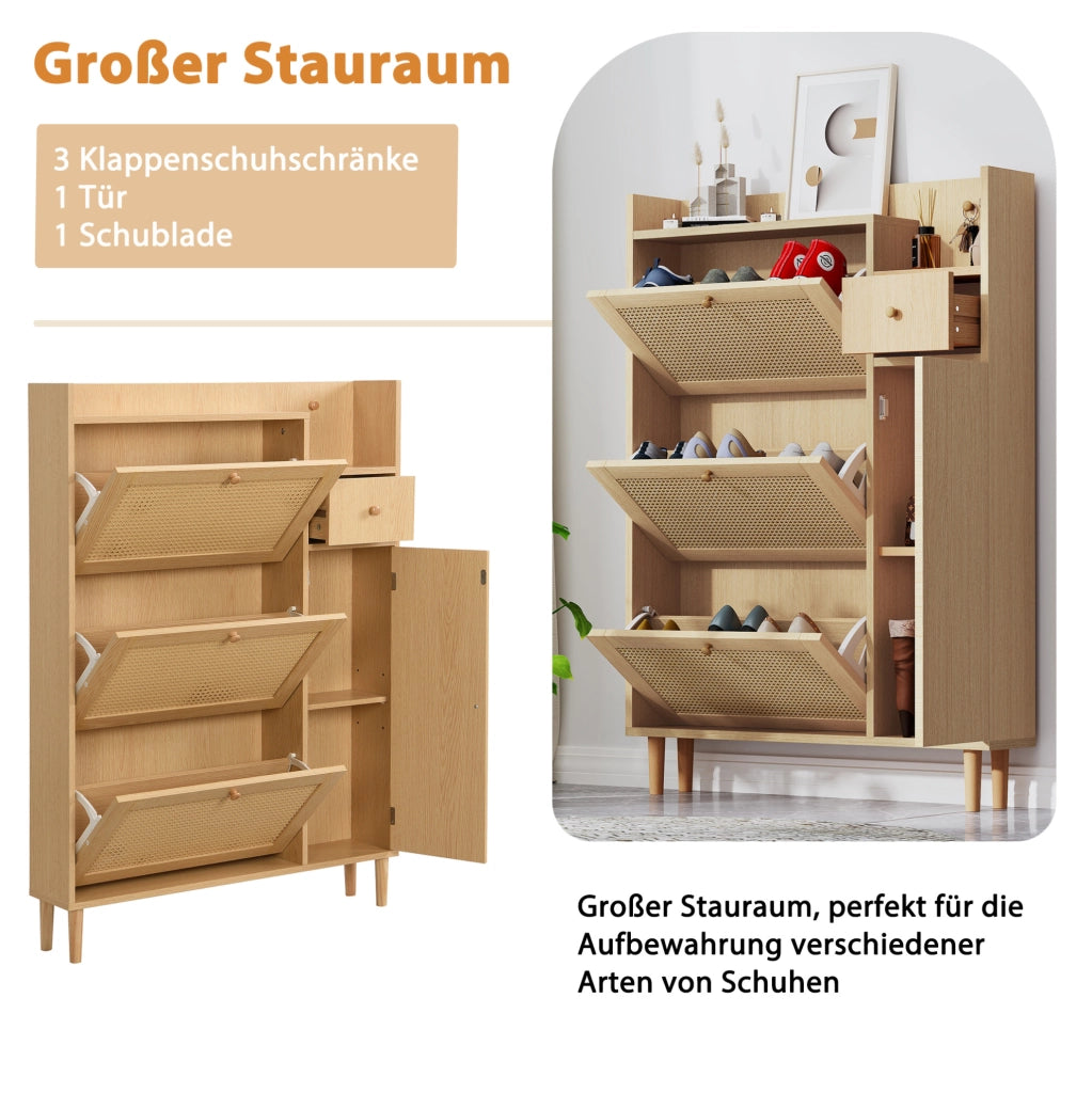 Scarpiera a ribalta con ripiani regolabili; 90 ¡Á 125 ¡Á 17 cm; MDF; naturale e bianco