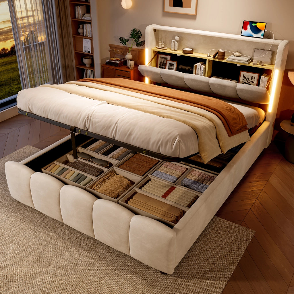 letto imbottito velluto beige 140 x 200 cm